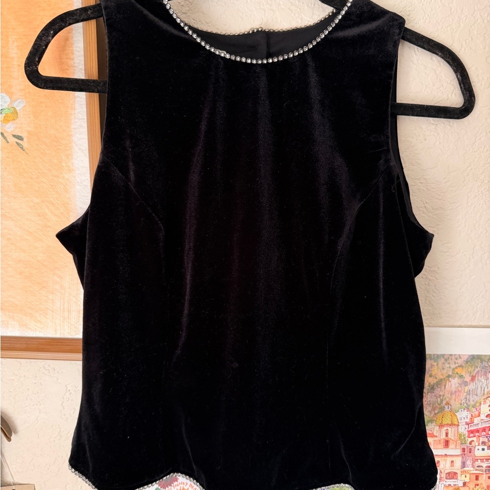 Ronni Nicole Black Velvet Top with Rhinestone Trim